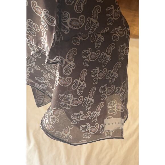 ROBERT TALBOTT Fine Silk Scarf Printed in Italy - Brown Paisley Semi Sheer - Picture 4 of 6